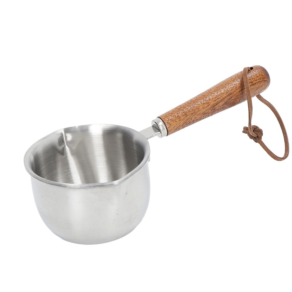 Butter Warmer Stainless Steel Wooden Handle 3 Layers Multi Purpose Butter Melting Pot for Oil Milk Kitchen 120ML