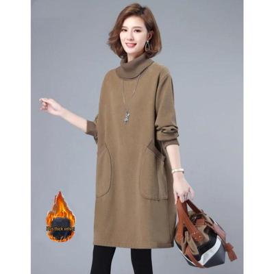 2025 Autumn/Winter High Neck Knit Sweatshirt with Long Sleeve & A-line Long Skirt Featuring Pocket Design