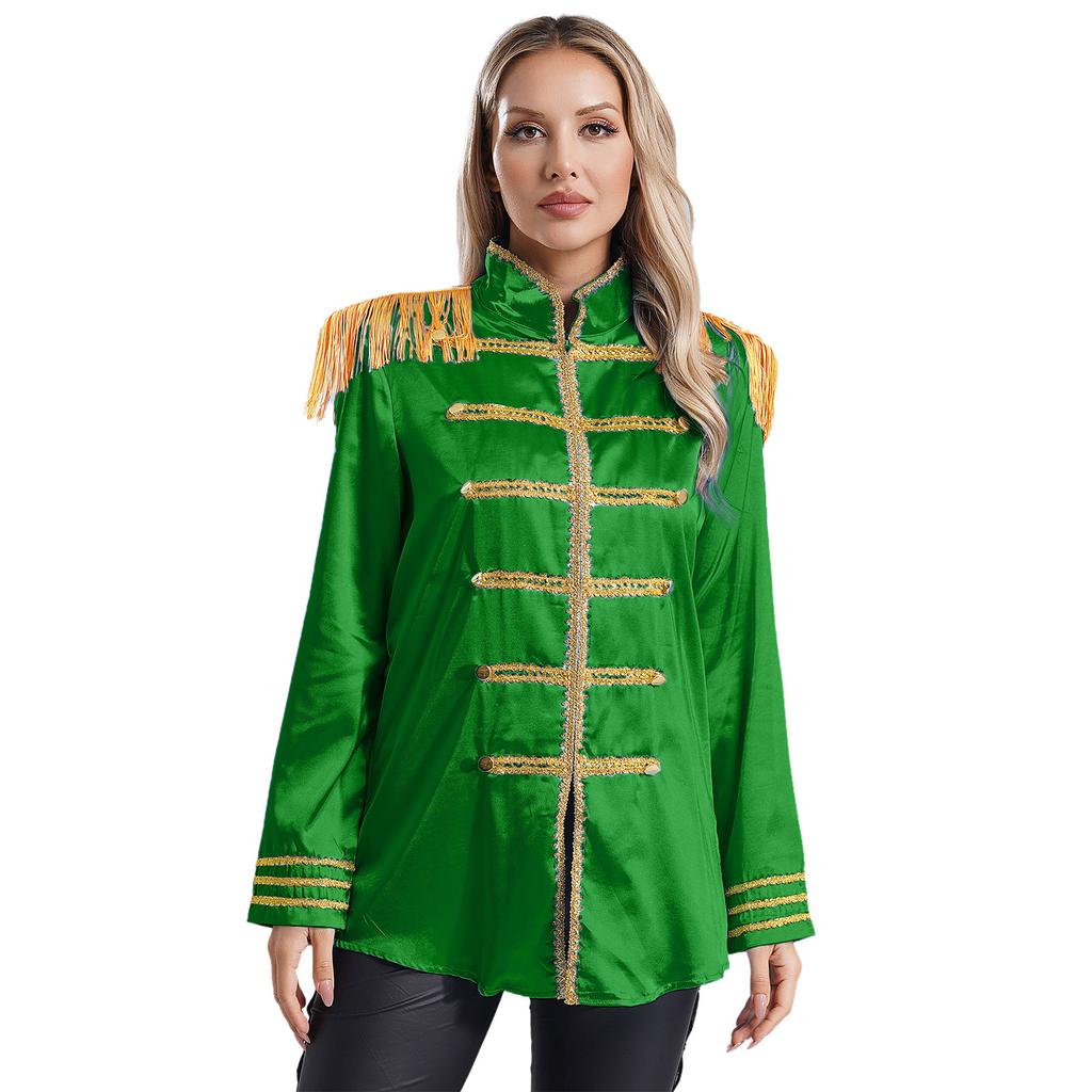 Damen Halloween Mittelalterstil Oberbekleidung Quaste Schulterpolster Goldbesatz Reißverschluss vorne Satinjacke