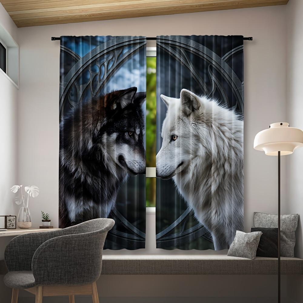 Black White Wolf Design Curtains Made Polyester Ideal Enhancing Bedrooms Workspaces Kitchens Living Ar Set Of 2 Bedroom Decor