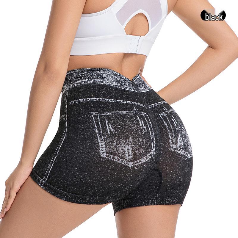 Denim-Style High-Waisted Tummy Control Peach Butt Lifting Yoga Shorts