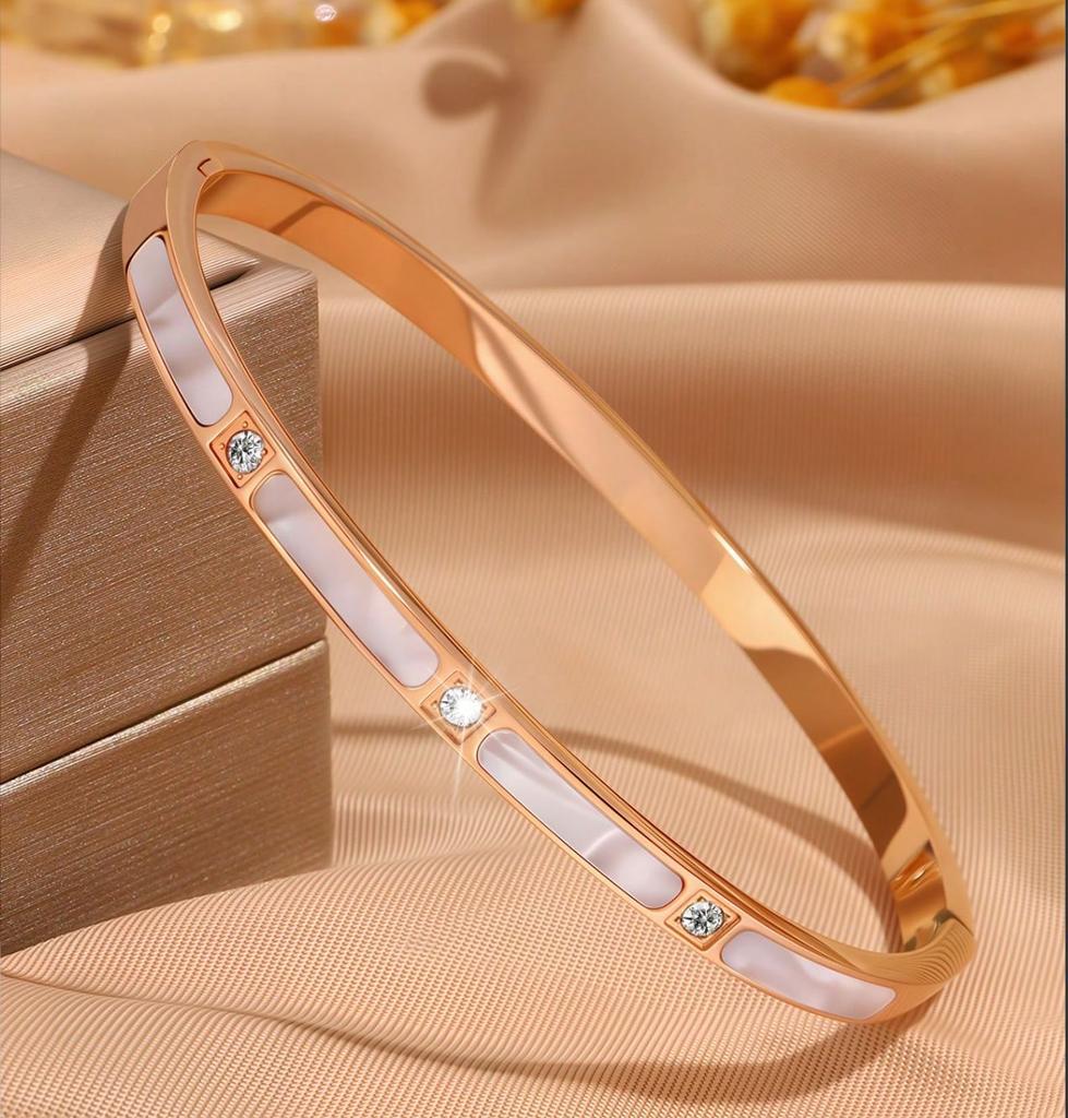 Premium Trendy Geometric Pearl Shell Stainless Steel Bangle Chic Accessory Perfect for Daily Wear Bangle for Women
