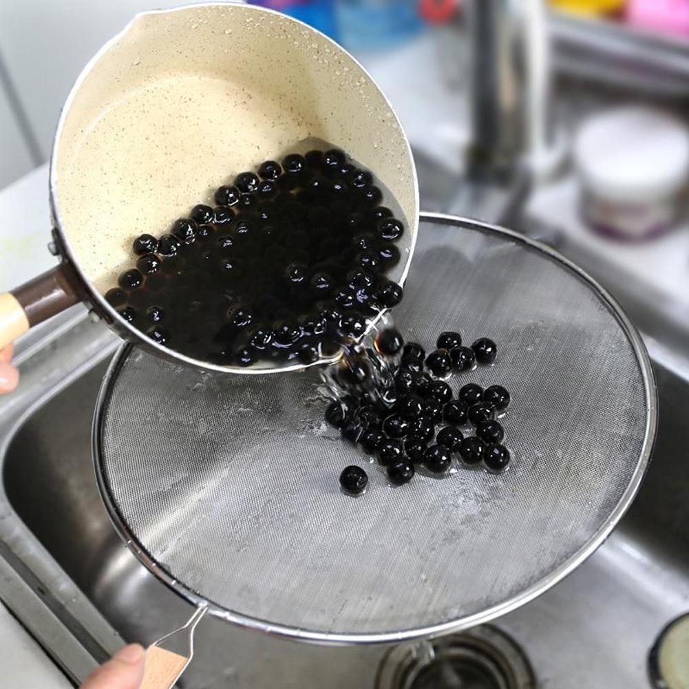Stainless Steel Colander with Wooden Long Handle Hanging Ear Frying Oil Cooking Cover Fine Mesh Sieve Sifter Kitchen Tools