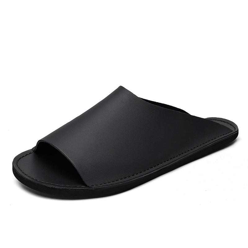 Fashion Stylish Casual Leather Mens Slippers Fashion Men's Summer Beach Flats Breathable Half Drag Sandals Male Flip Flops Soft Slides