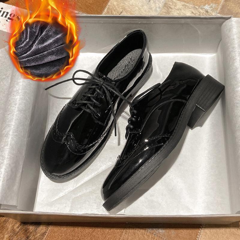 Women's 2024 Autumn British Style Black Leather Lace-Up Flat Loafers with Soft Soles