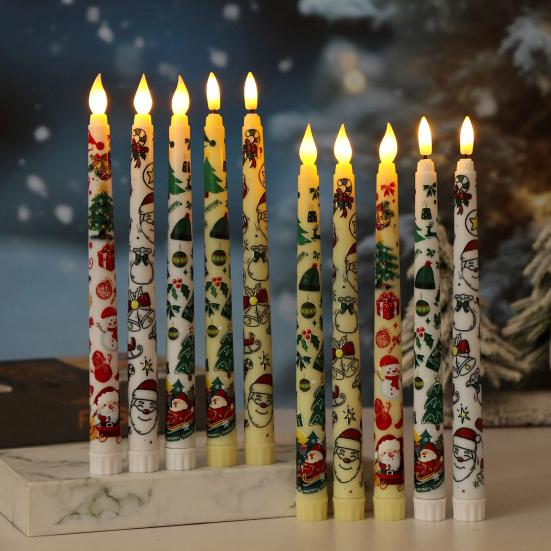 6Pcs LED Taper Candles Battery Operated Flameless Candles with Remote Control Christmas Light-up Candles for Home Winter Festive Decor