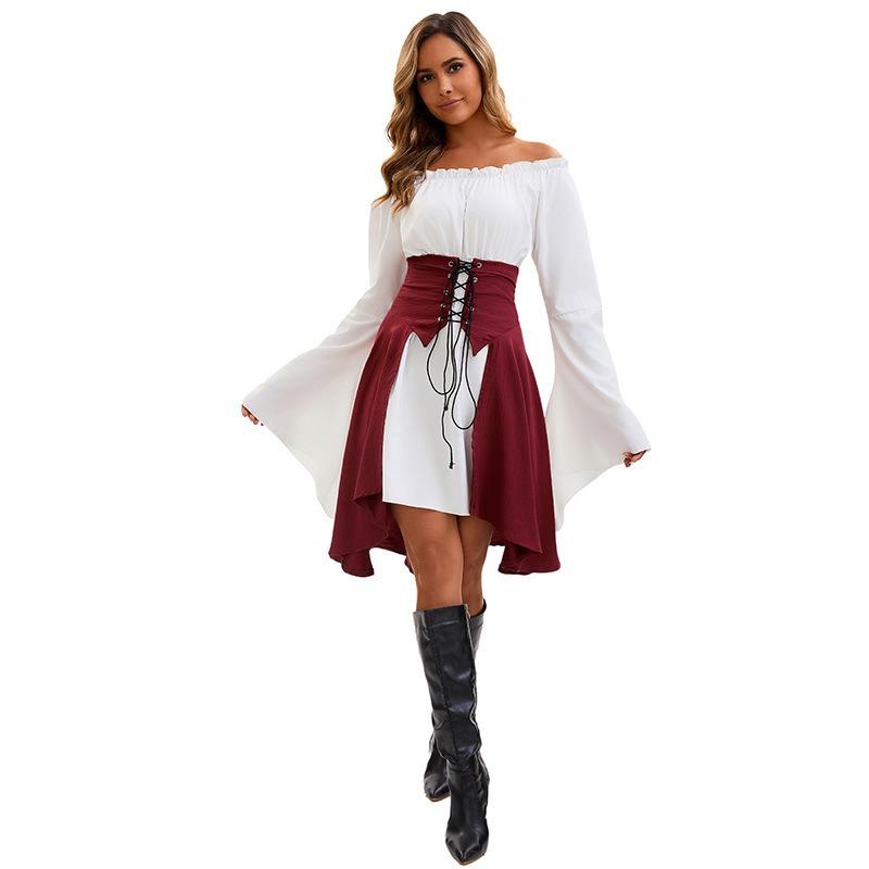 Halloween Medieval Renaissance Long Sleeve Shirt Tunic Pirate Shirt Women's Stage Uniform