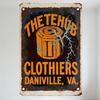 Vintage Rusty 'THE TECH HUB CLOTHIERS' Danville VA Metal Tin Sign - Retro Spool Nut Illustration Wall Plaque for Home Man Cave B