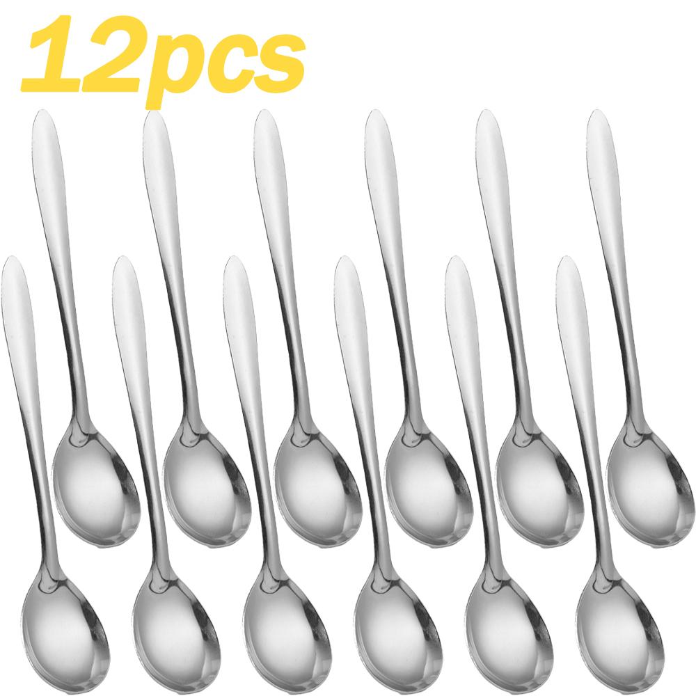 Silver Long Handle Stirring Dessert Spoons Stainless Steel Coffee Spoon Dessert Seasoning Tools Home Kitchen Accessories