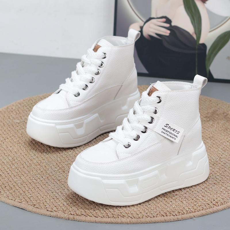 Mode 8CM Plateau Keilabsatz Sneaker Klobige Schuhe Echtes Leder für Damen Sommerschuhe Herbst Walking Sneaker Mode