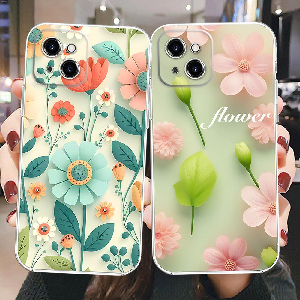 Fresh Floral Chinese-Style Transparent Silicone Phone Case for iPhone 11/12/13/14 Pro Max/15