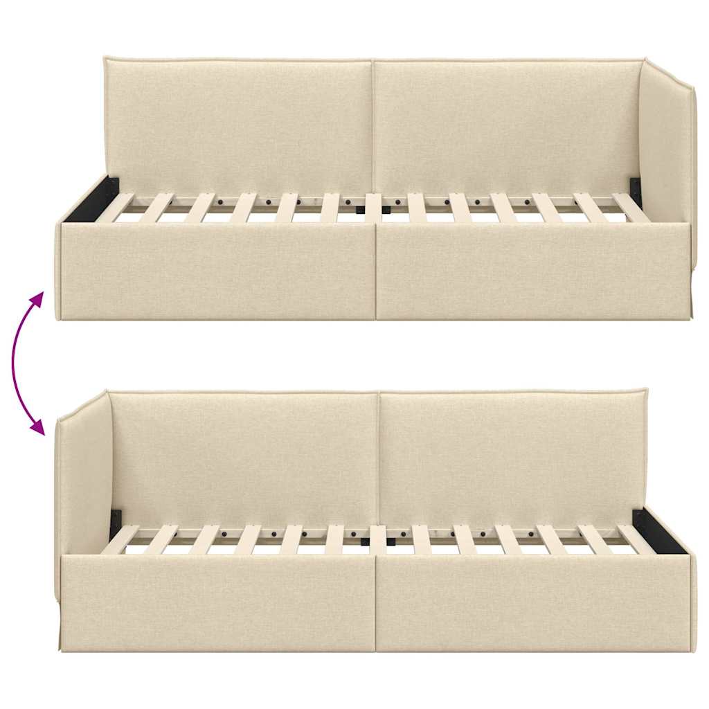 L Shaped Bed Frame with Headboard Cream 100 X 200 Cm Fabric