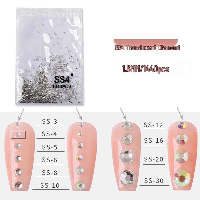 1440-Piece Nail Art Rhinestone Set: Clear, White, AB-Color, Flat-Back, Small & Large for Shiny Nail Decorations.