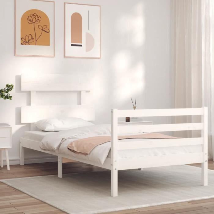 VidaXL Cadre de lit avec tête de lit blanc simple bois massif 3195057