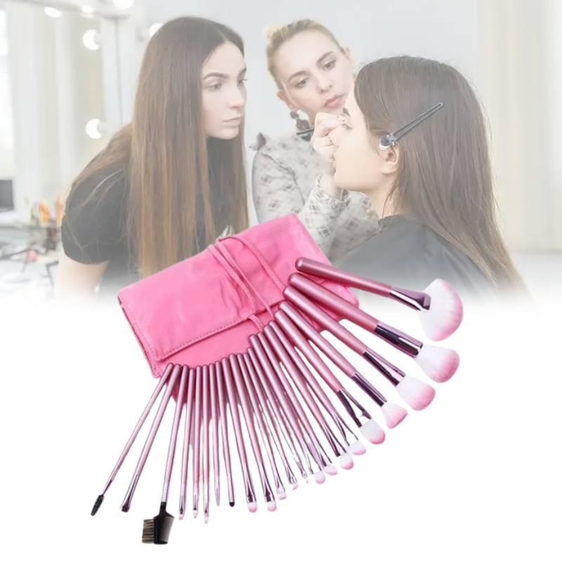 Cosmetic Brush Collection 22 Pack Pink Makeup Bag Contouring Eyebrow Grooming