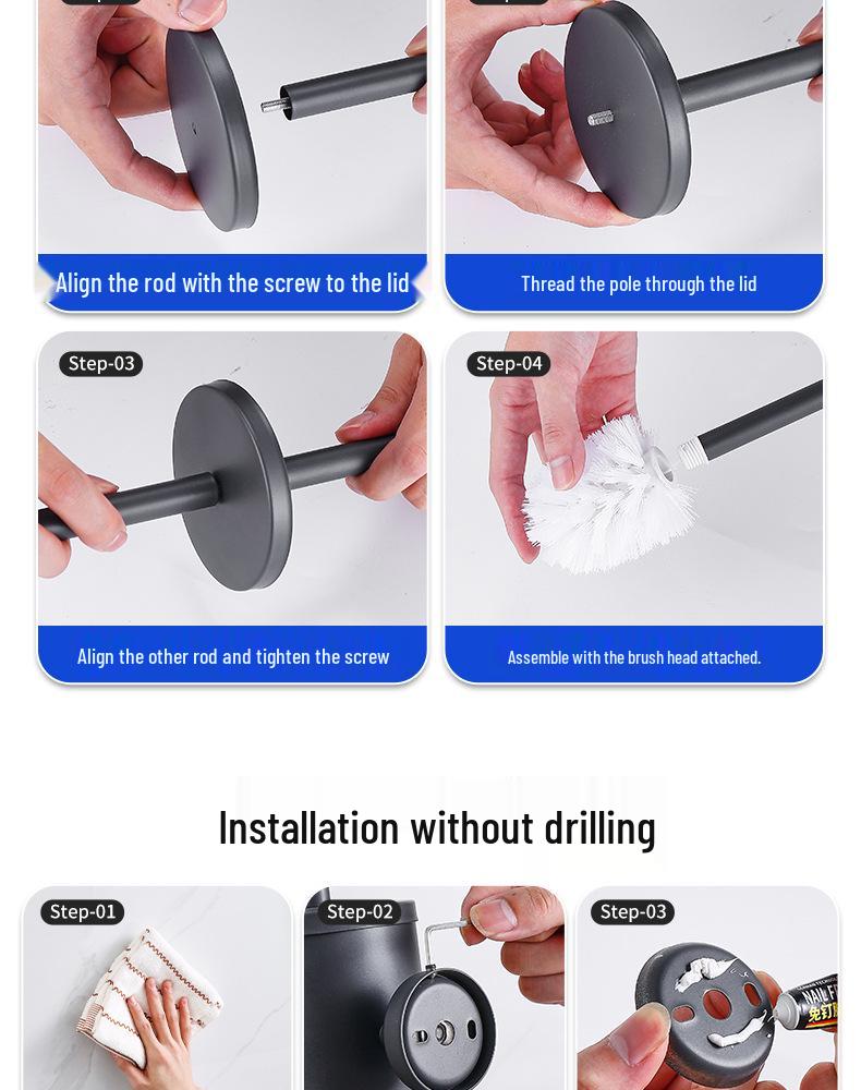 Wall-Mounted Stainless Steel Toilet Brush with Odor-Proof Long Handle and Round Holder for Bathroom Cleaning