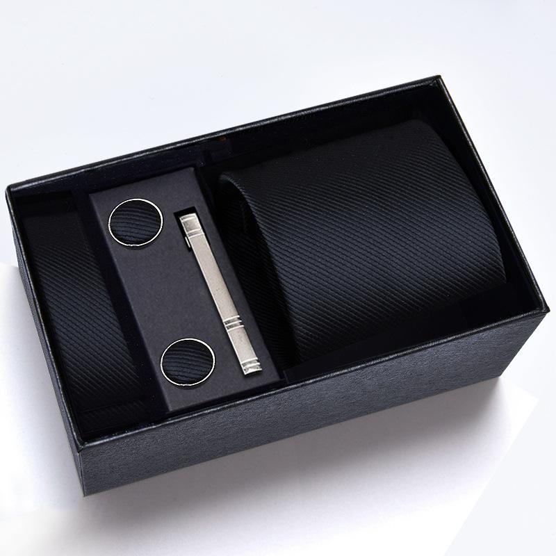 Gift Box Men'S Tie Square Scarf Cufflinks Tie Clip Five-Piece Set, Formal Business Blue Stripes