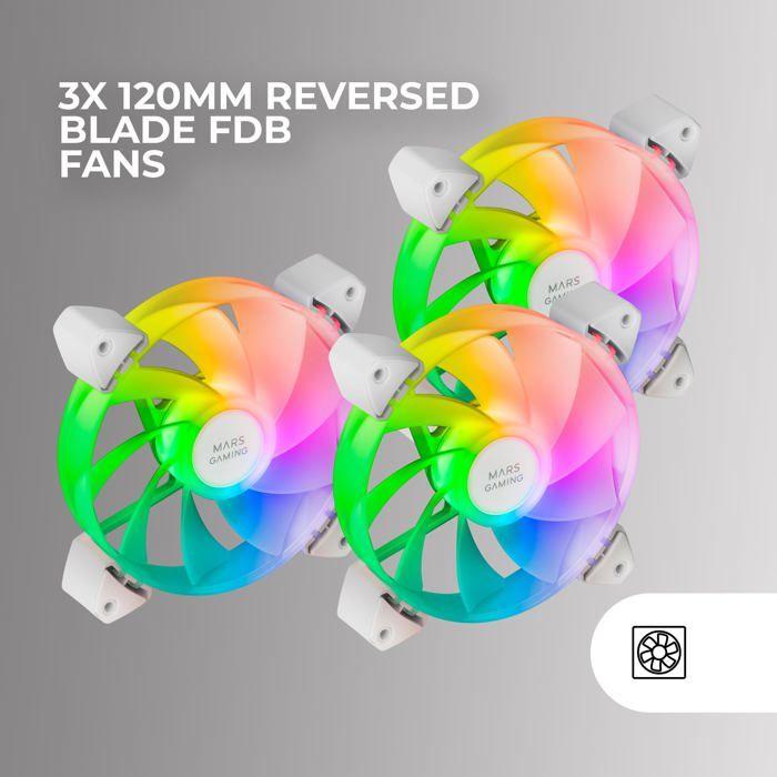 Ventilateurs - mars gaming - mf-3ar - éclairage argb 360° - pales inversées - 120mm