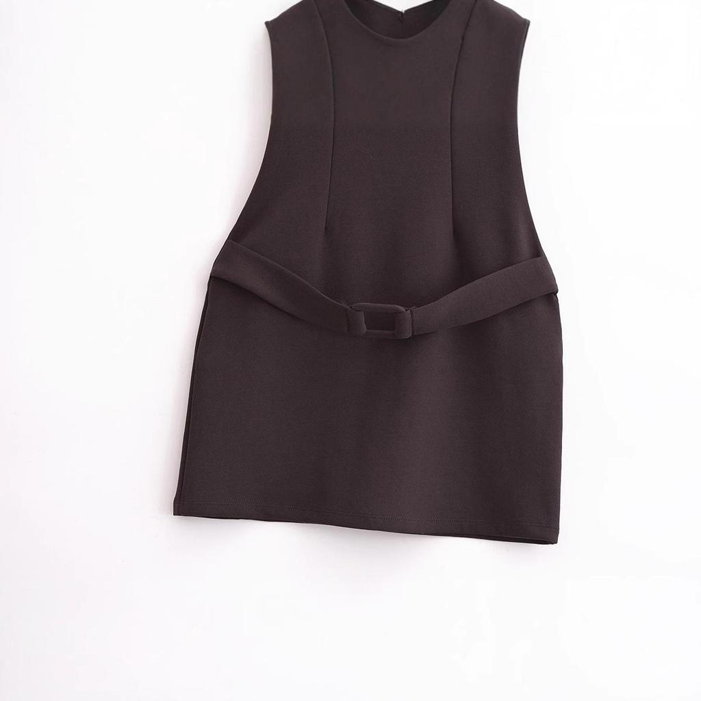 2025 Spring Women's Slim Sleeveless Belted Dress - European & American Style