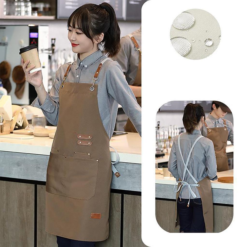 Canvas Apron Waterproof Adjustable Strap Stylish Comfortable Chef Apron for Coffee Nail Baking Shop