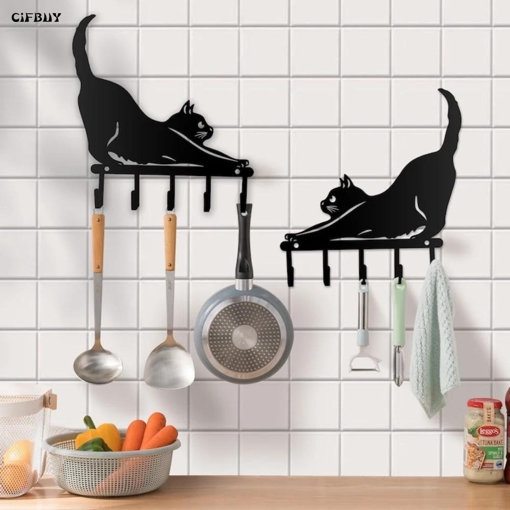 Cat Key Holder Black Metal Wall Decor Bedroom Gift