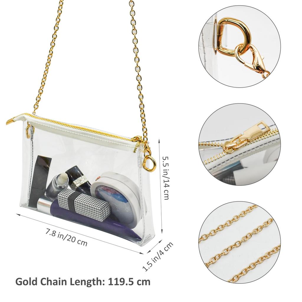 Enkrio Vinyl Crossbody with Shoulder Stadium Approved Waterproof Stylish for and School Chain Bag, Bag, Clear, Chain, Bag, PVC, Pouch, Women, Pool,