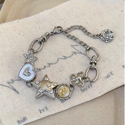 Star Girl Y2K Fritillaria Heart Flower Chain Bracelets On Hand for Women Vintage Fairy Love Daily Charm Zircon Accessories