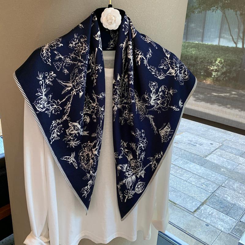 Elegant Floral Printed Small Fragrance Style Neck Scarf For Women And Men
