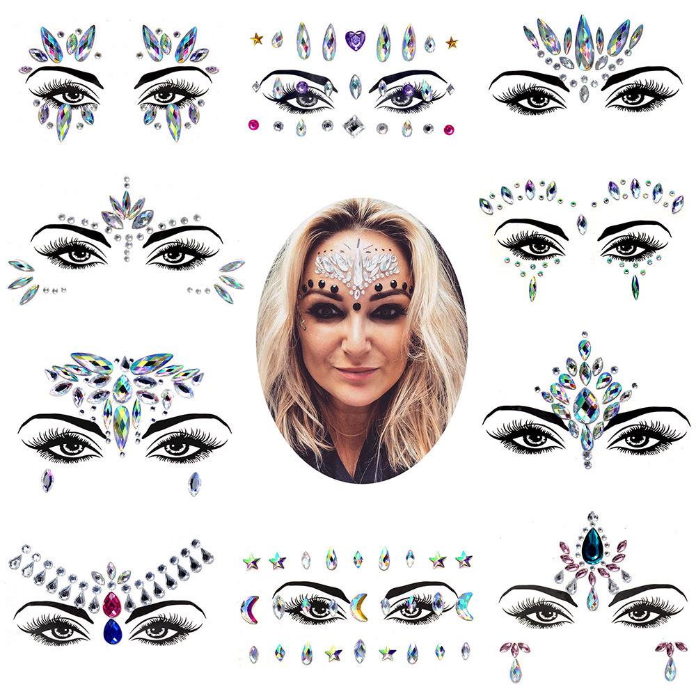 1PC Maskerade Glänzendes Gesicht Dekoration 3D Kristall Aufkleber Musik Festival Trendy Glänzende Acryl Bohrer Aufkleber Temporäre Tattoo Aufkleber