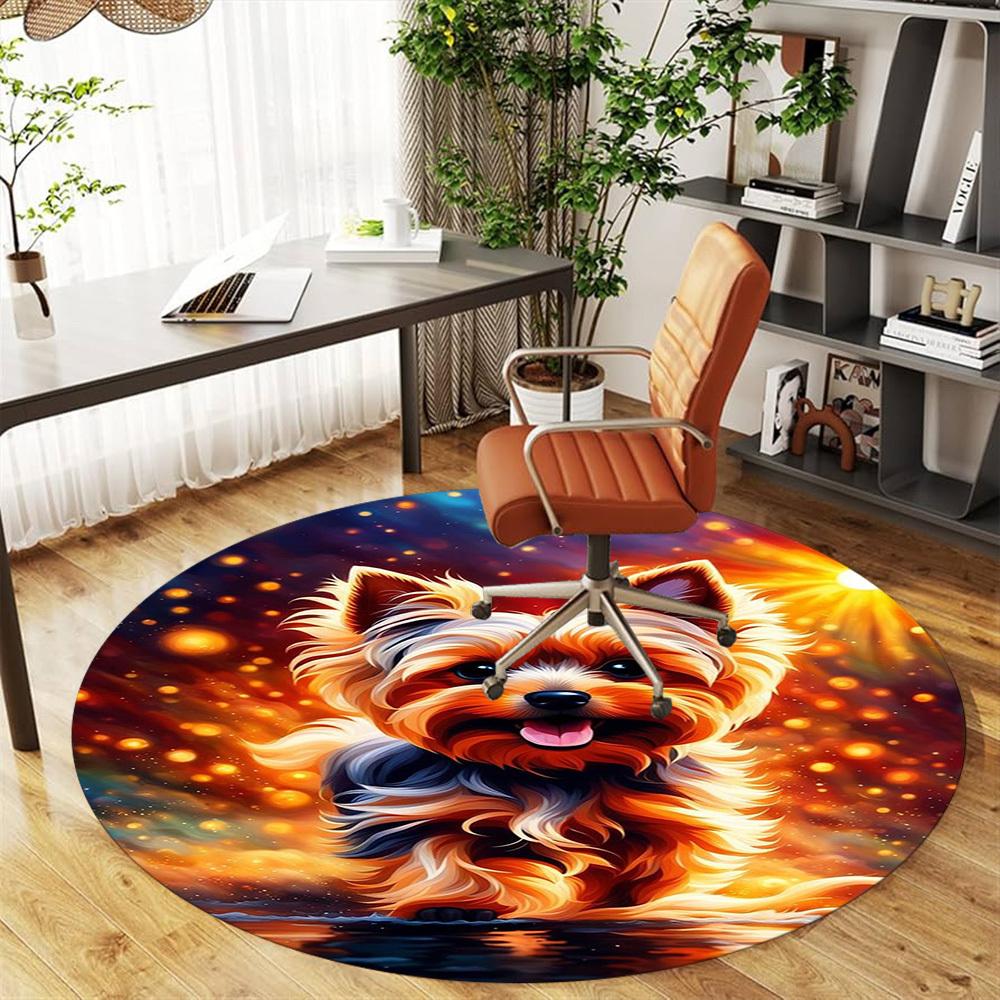 1PC Yorkshire Round Chair Mat Area Rug - Non-Slip, Floor Mat for Office, Bedroom, Home Decor Christmas Gift C0528048