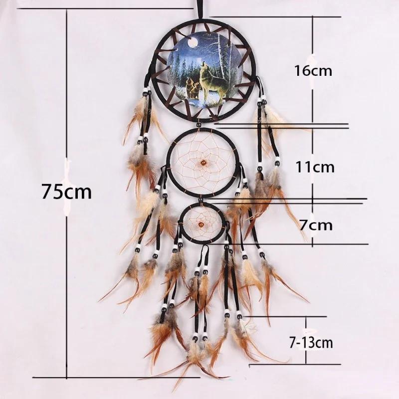 Handmade Dream Catcher Creative Wall Decorations Wolf Pattern Indian Dreamcatcher Retro Feather Ornament Home Room Hanging Decor