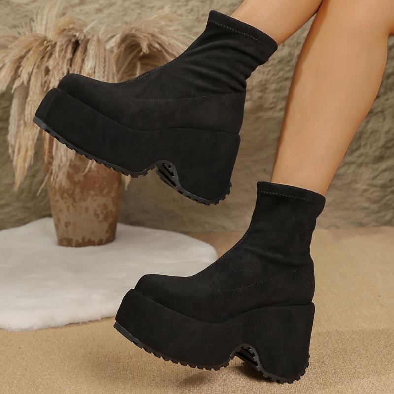 Fashion Fashion Chunky Platform Wedge Heel Ankle Boots Women 2025 Sexy Super High Heel Modern Suede Skinny Boots Thicken Bottom Shoes