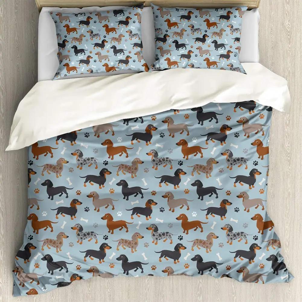 Black And Brown Dachshund Sausage Duvet Cover Cartoon Puppy Dog Bedding Set Kids Boys Gifts Bedspread Cover Bedroom Decoration