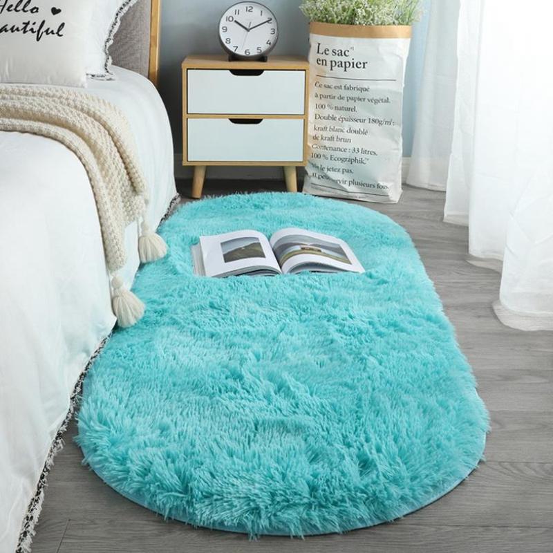 Oval Soft Silkly Plush Carpet Modern Home Decor Living Room Sofa Coffee Table Floor Rug Girl Bedroom Foot Mat Balcony Cushion