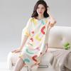 Women's Summer Korean-Style Pure Cotton Short Sleeve Loose Mid-Length Nightgown Pajamas for Home or Casual Wear