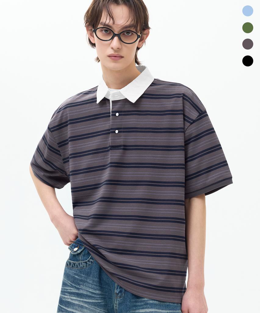 TRILLION Rugby Cotton Collared Oversized Short Sleeve T-Shirt_4Color
