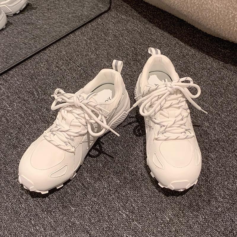 

2025 new models show small feet, thick soles increase height, casual leather sports shoes, women s fashion versatile, comfortable and breathable runni 35 белый