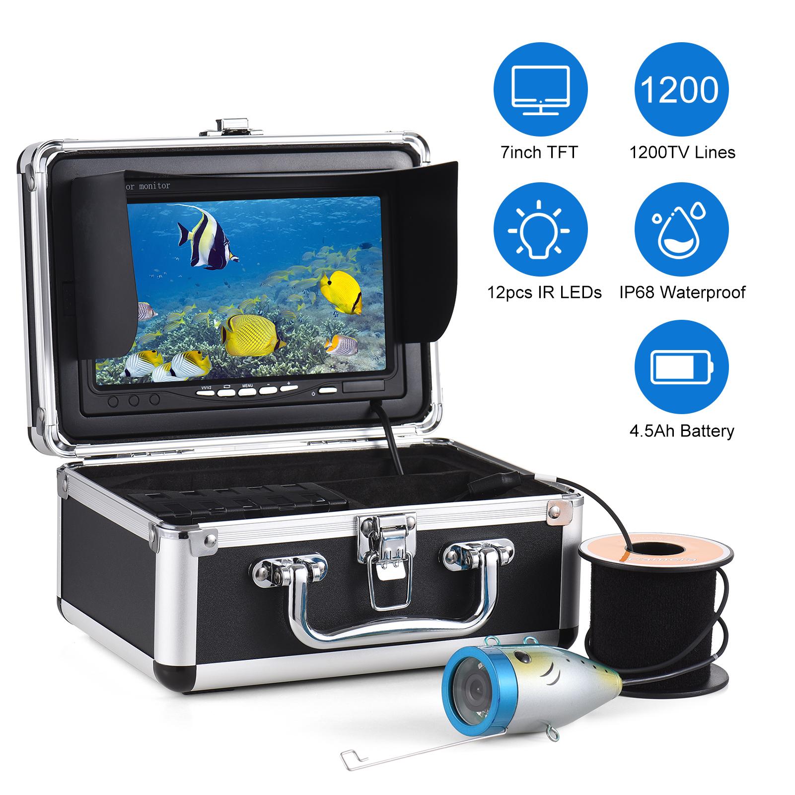 

1200TVL Underwater Fishing Camera Fish Finder with 12 IR LEDs 7Inch 9Inch LCD Display 15M 30M 50M Cable IP68 Waterproof 7 monitor x 15M cable