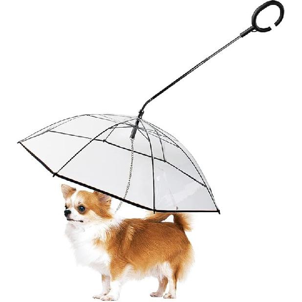 LESYPET Dog Umbrella for Small Dogs, Clear Puppy Umbrella with Adjustable Rope Leash for Rainy Walking, 27'' Diameter