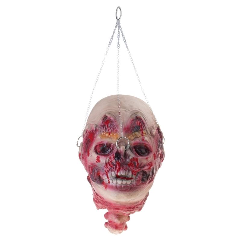 Cabeza de Muerto Colgante con Cadena Accesorios de Cabeza de Halloween Parte del Cuerpo de Muerto Sangrienta Aterradora Accesorios de Cabeza Cortada Colgantes