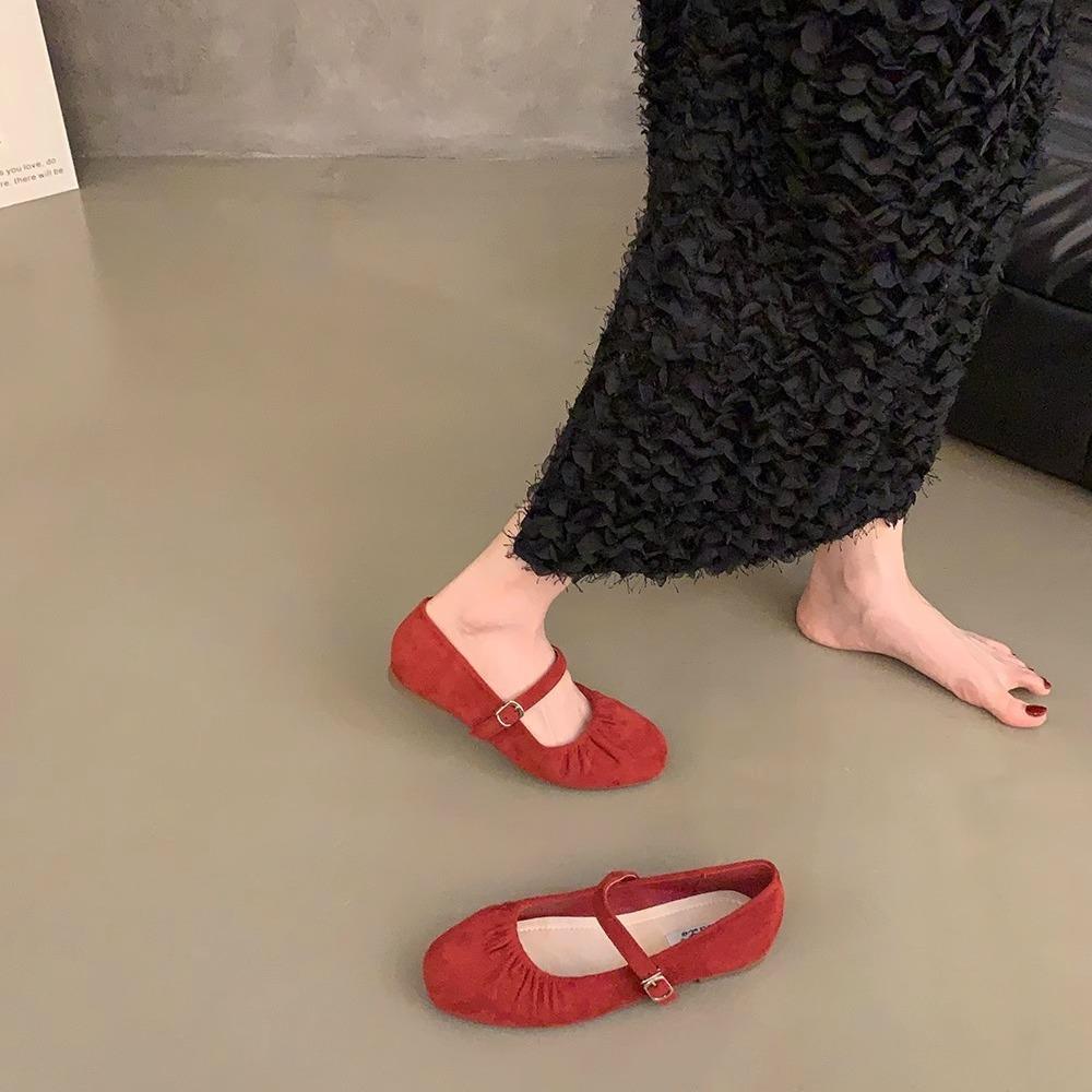 French Retro Women's Shoes Soft-soled Shoes Summer Korean Version Design Sense with Red Mary Jane Single Shoes Flat Shoes