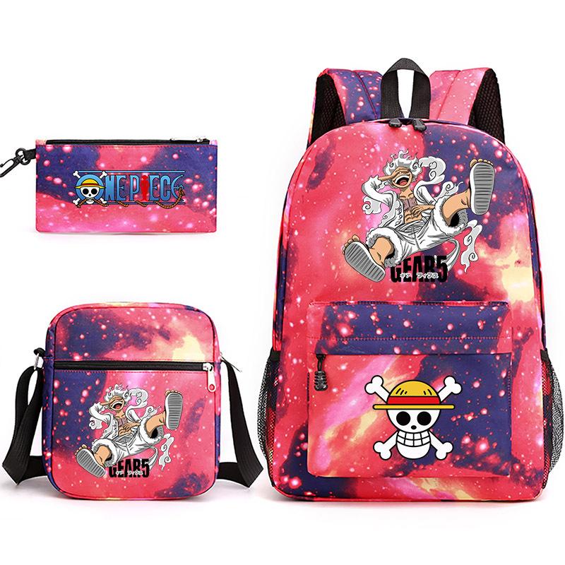 One Piece themed printed backpack + shoulder bag + pencil case three-piece student backpack set 0083