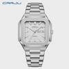 Luxury Men's Quartz Watch Square Case Day Date Display Stainless Steel Wristwatch