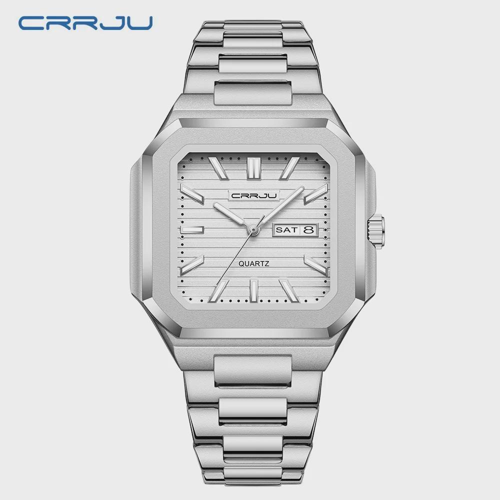 Luxury Men s Quartz Watch Square Case Day Date Display Stainless Steel Wristwatch