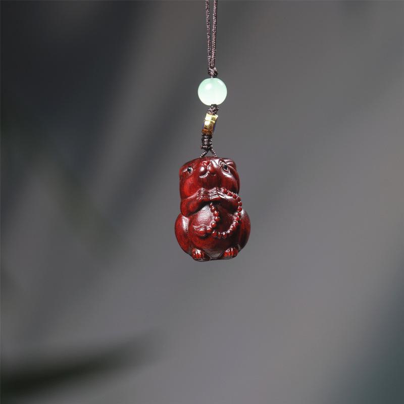 Zodiac Purple Sandalwood Pendant Keychain with Phone Lanyard - Rat, Tiger, Rabbit, Dragon, Monkey, Pig
