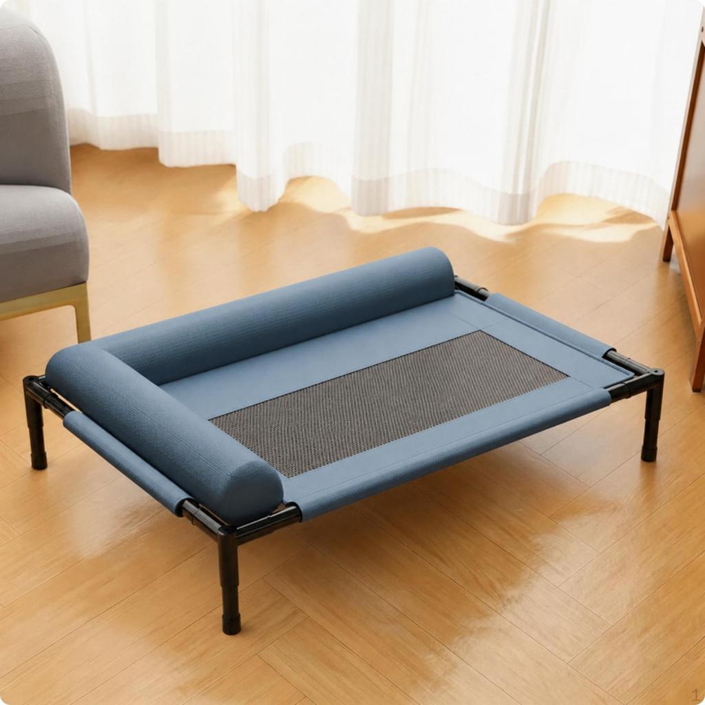 Elevated Pet Bed with Bolster Breathable Mesh Center Padded Ventilated