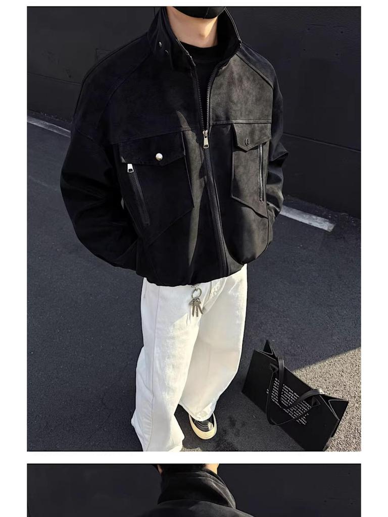 Men's PU Leather Jacket - High-End Retro Stand-Up Collar for Spring & Autumn
