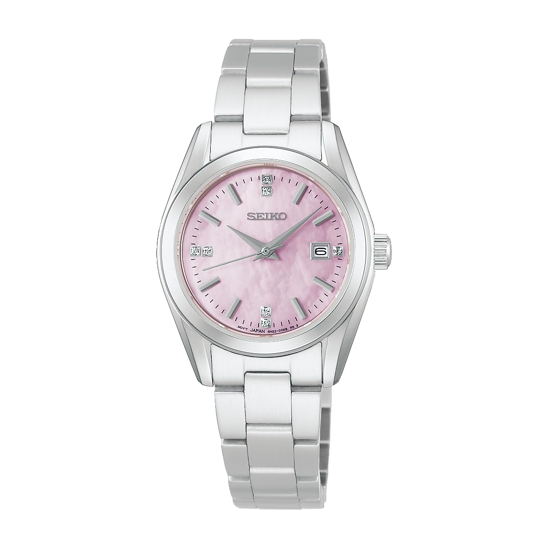 

Seiko Selection Ladies Battery-Operated Analog Quartz Wristwatch HFH002P Pink Mother-of-Pearl Dial Silver Stainless Steel with Date Calendar Crystal