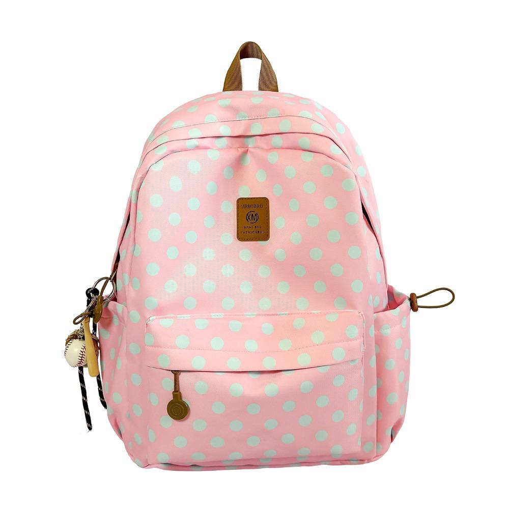 Multicolored Polka Dot Backpack Sweet Student School Bag Cute Lace Trim Rucksack Daily