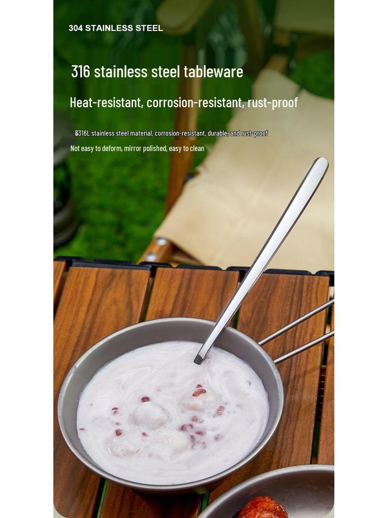 Stainless Steel Cutlery Set with Storage Bag: Chopsticks, Spoon, Fork, Knives, and Bowls for Outdoor Camping and Picnics.